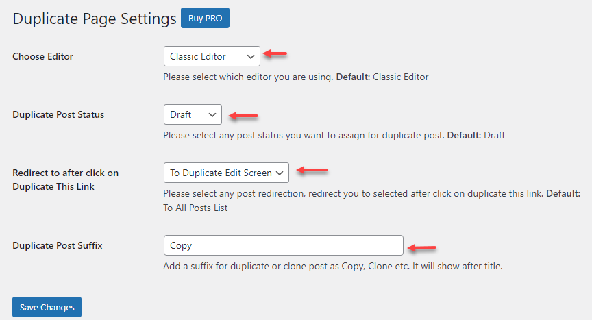 Duplicate plugin settings page