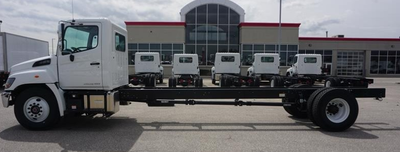 A basic Hino chassis parked at Somerville Hino in North York