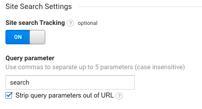 site search tracking check box in Google Analytics