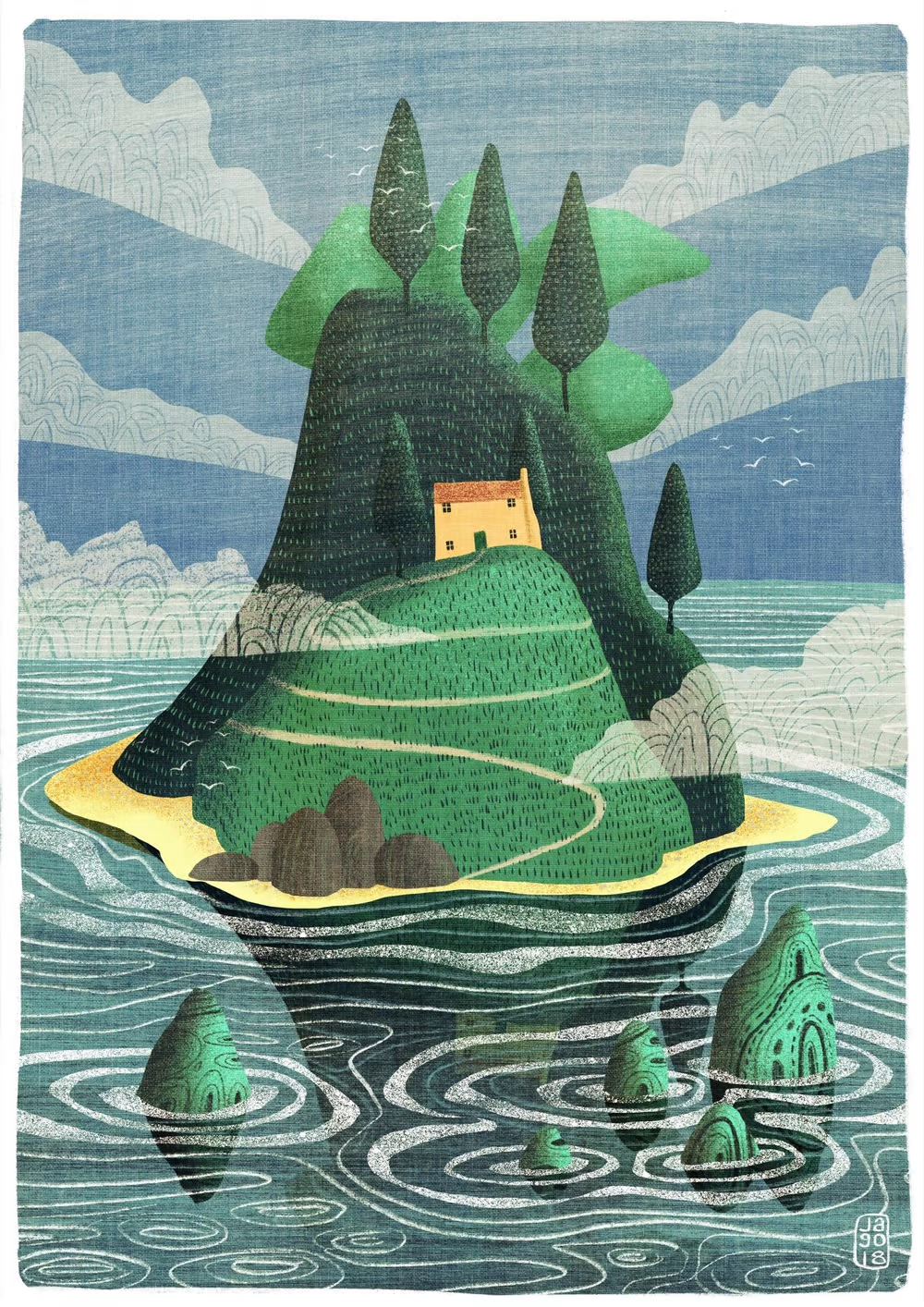 island with house illustration
