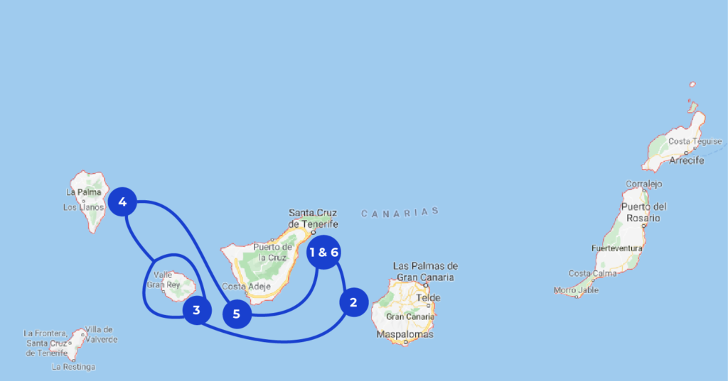 route map for sailing in the Canary islands