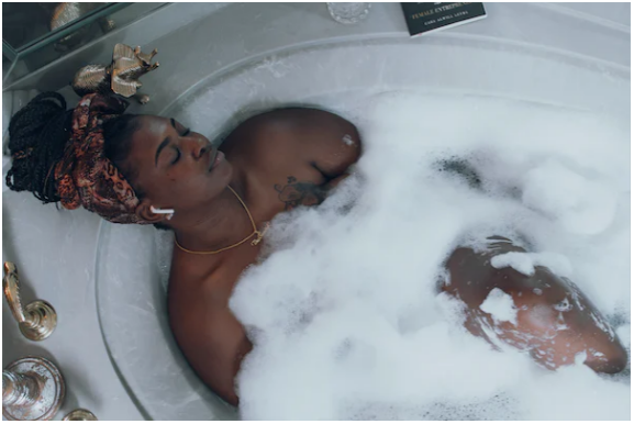 woman in bath relaxing