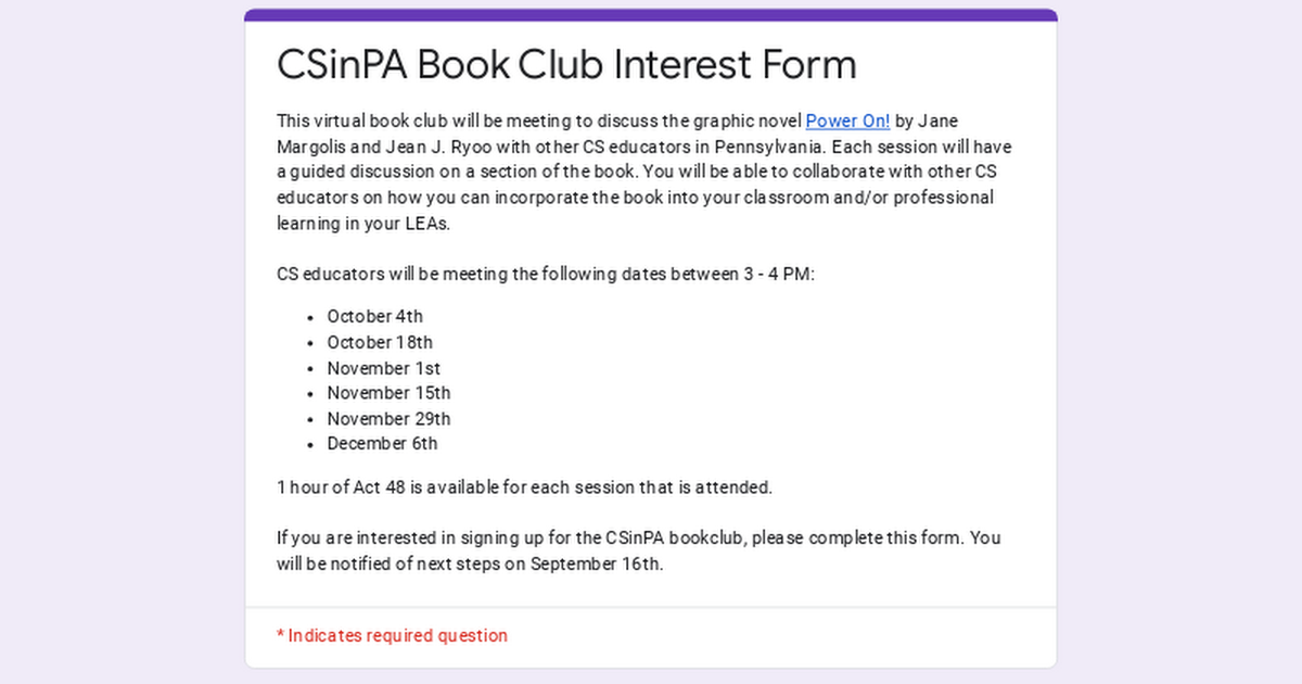 CSinPA Book Club Interest Form