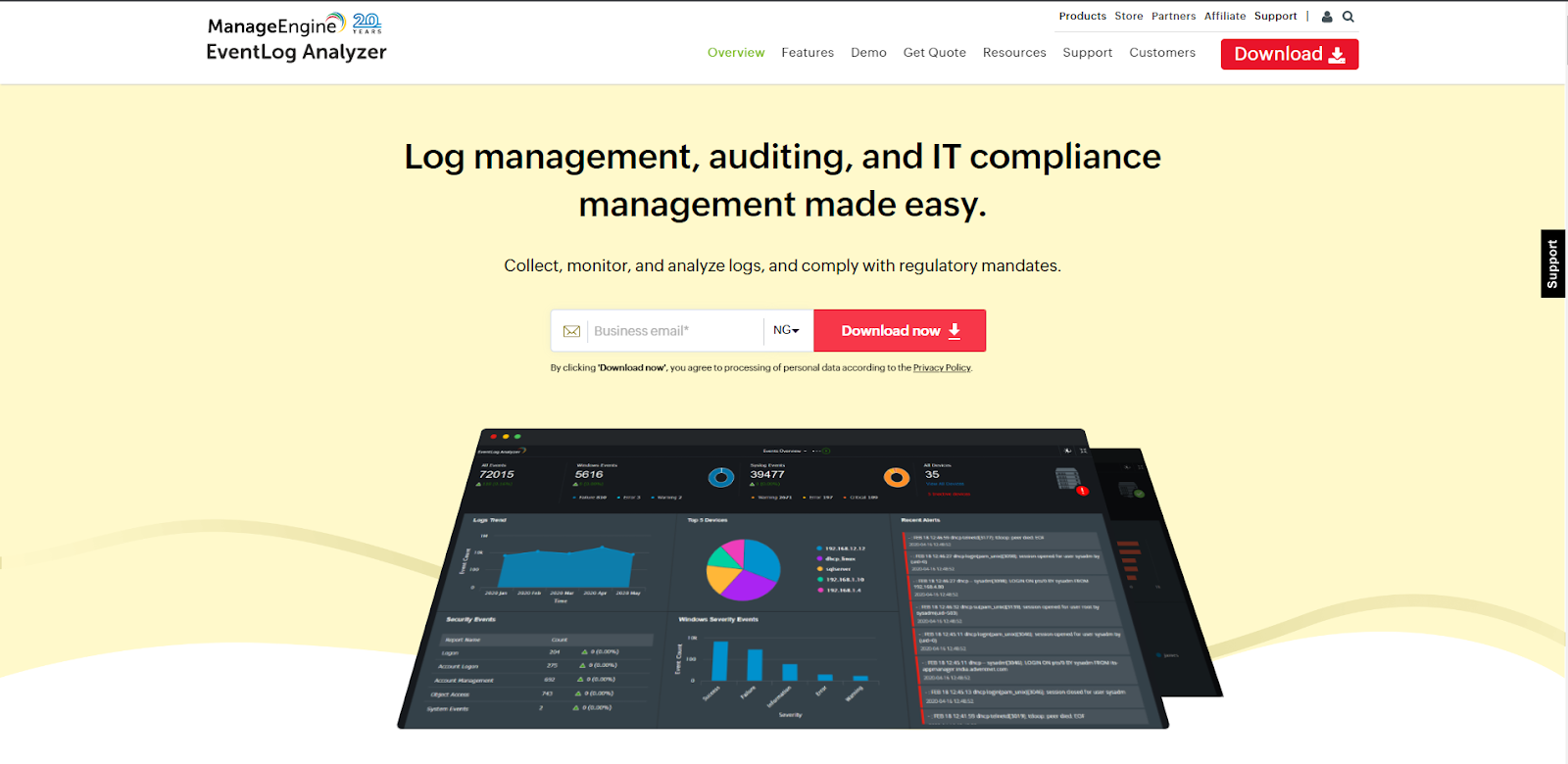 EventLog Analyzer landing page 