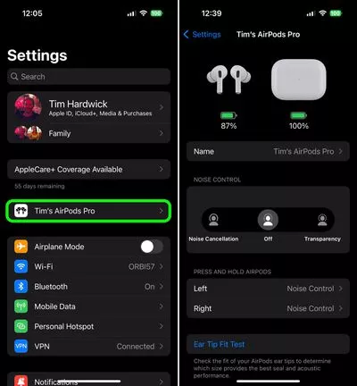 Configure Airpods Settings