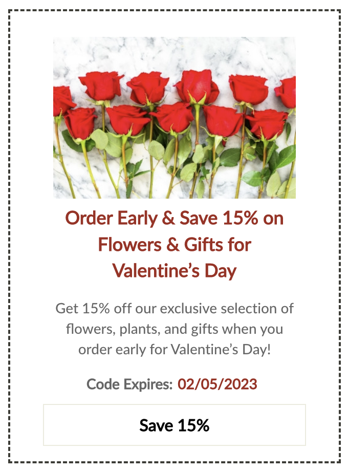 sccreenshot showing 15% off coupon at 1800flowers
