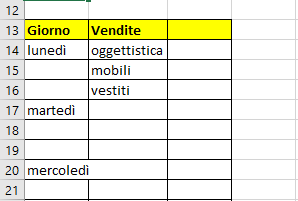 Completamento automatico in Excel, esempio 5