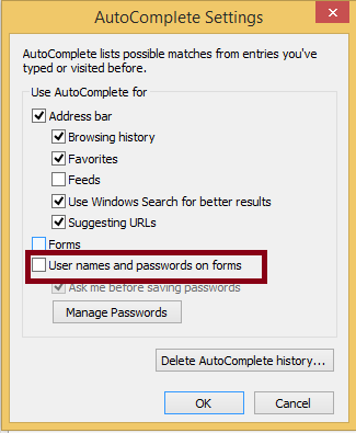 disable Autofill  from internet explorer