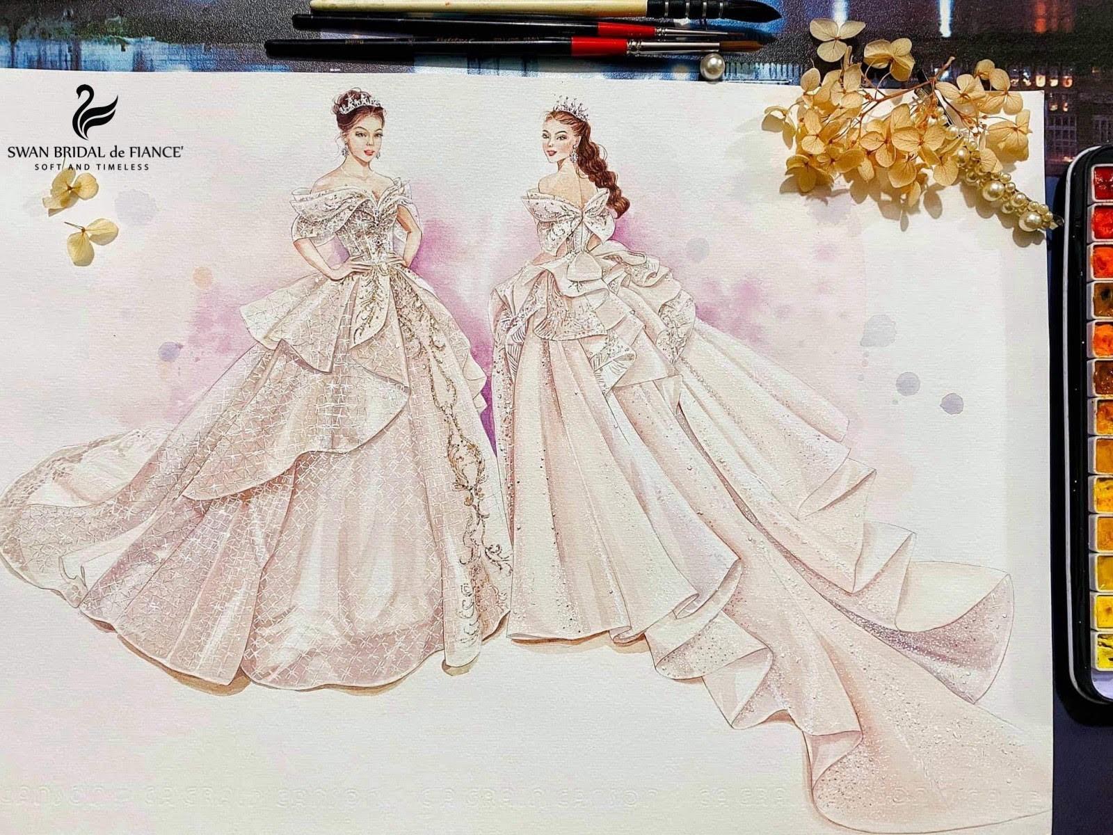 Bản sketch thiết kế váy cưới riêng cá nhân độc quyền 