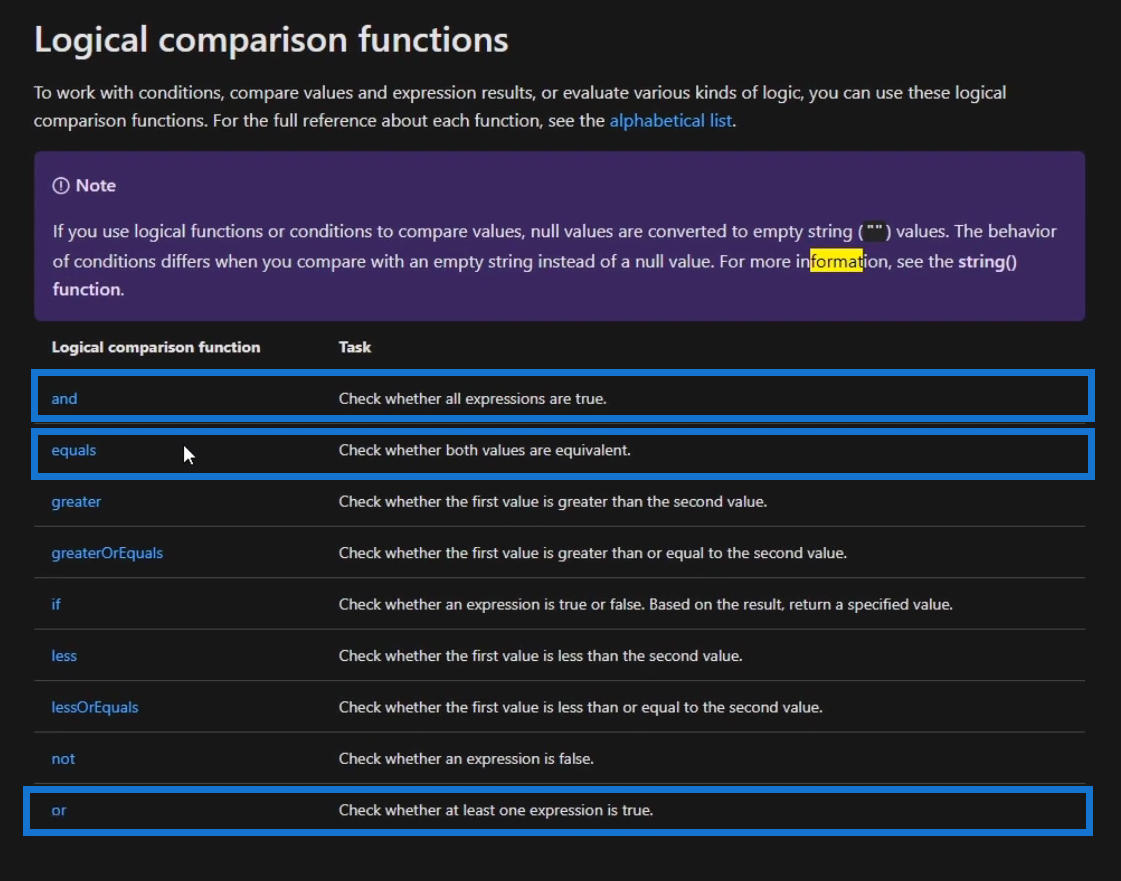 Power Automate logical functions