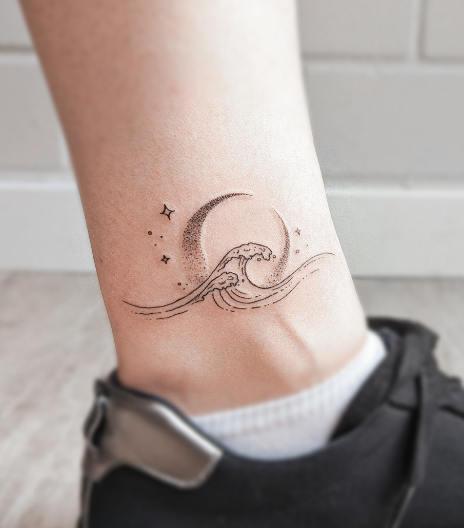 Mini Tattoo Of Moon And Stars