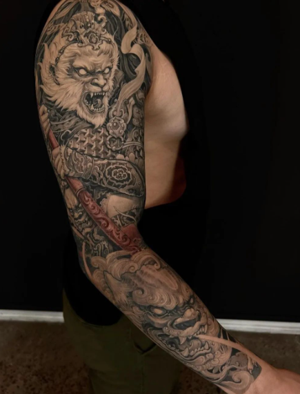 Monkey King Arm Sleeves Men Tattoo