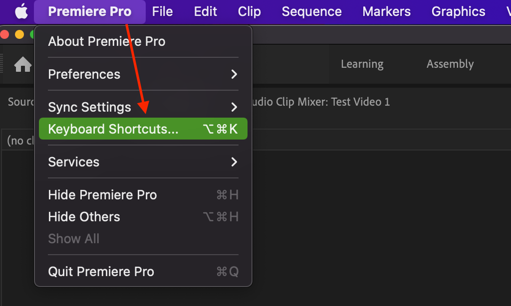 Activate and use keyboard shortcuts on Adobe Premiere Pro