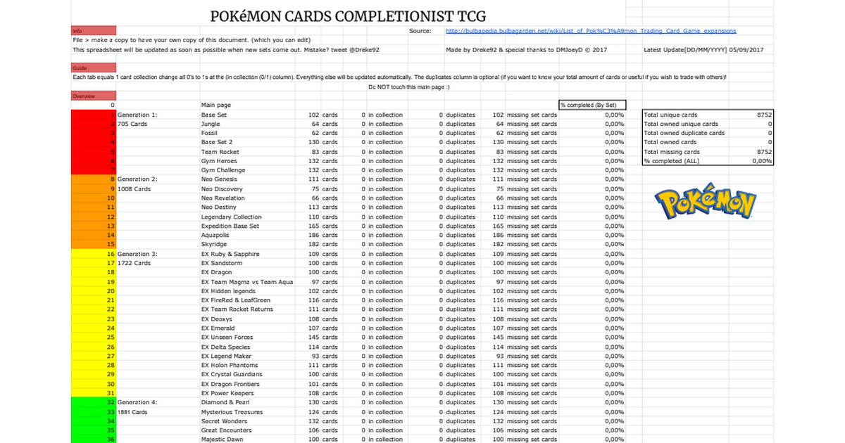All Pokemon Cards Tcg Default Version By Dreke92 Google Sheets