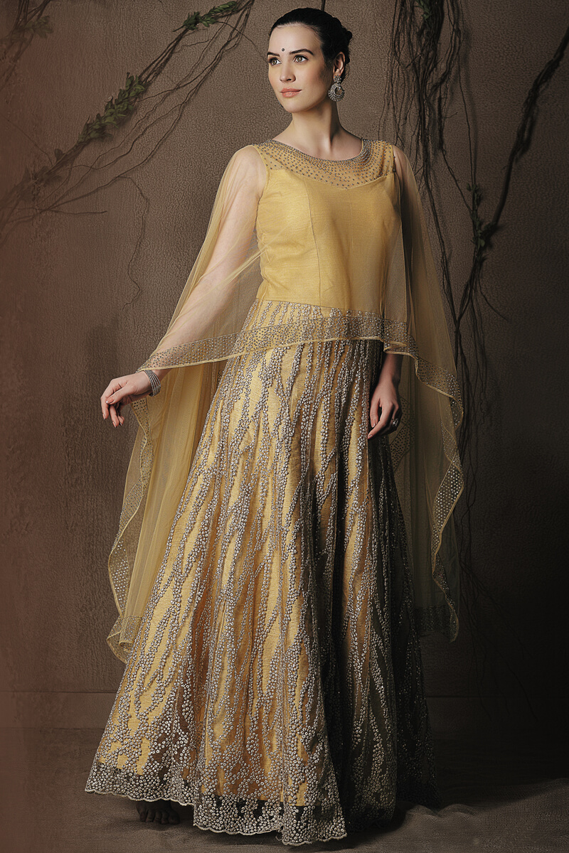 Dusty yellow Indo western party Gown