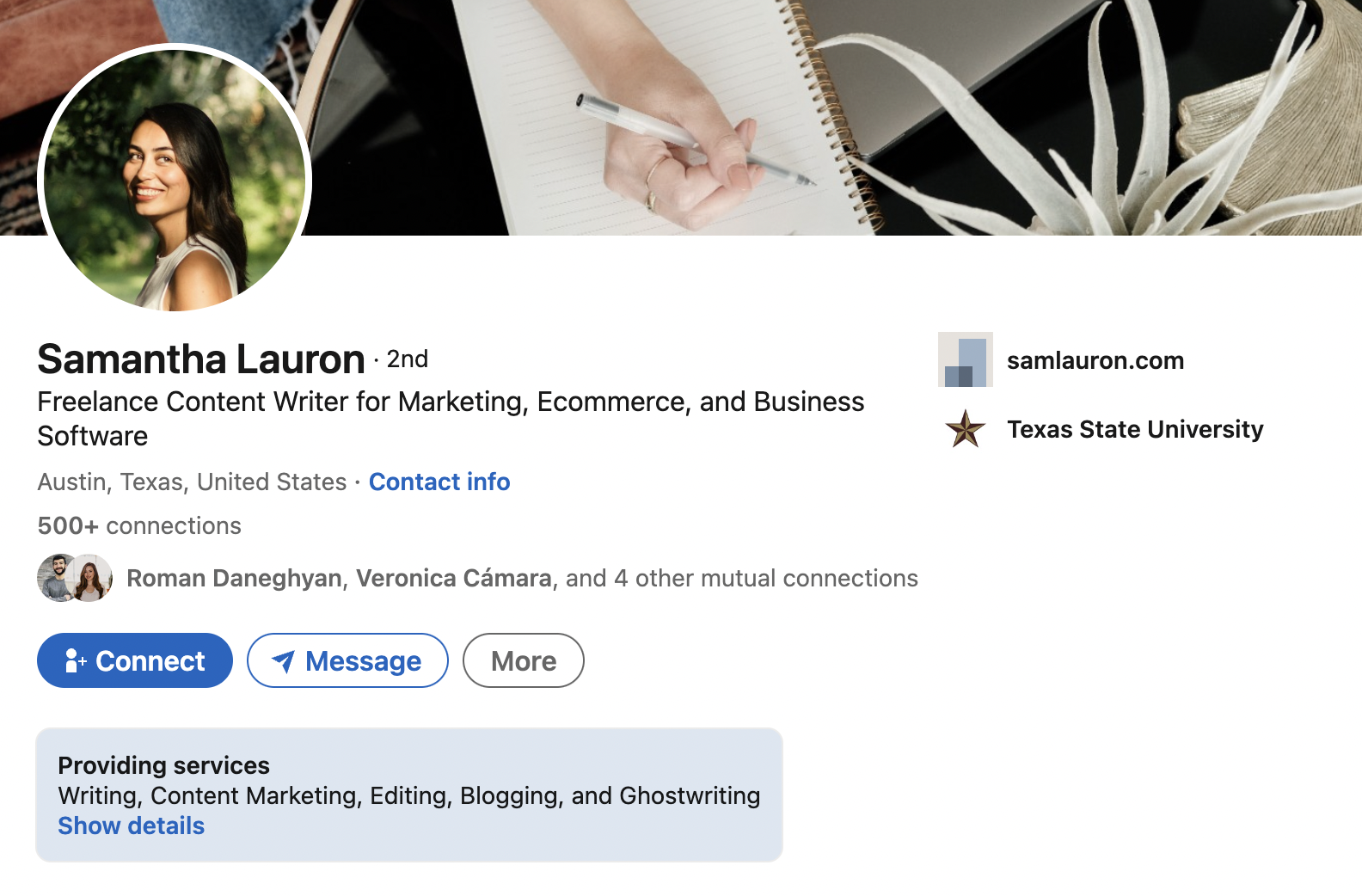 Freelance writer LinkedIn profile