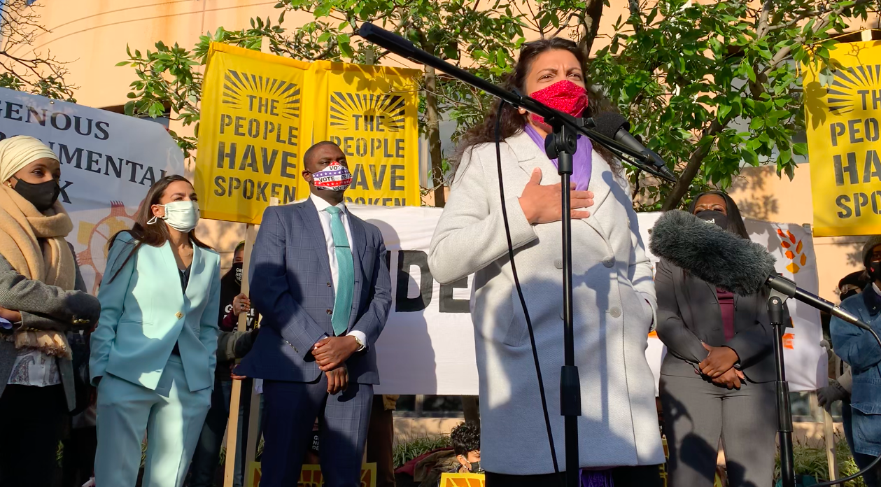 Photo from Nov 19 rally with climate activists and progressive members of Congress.