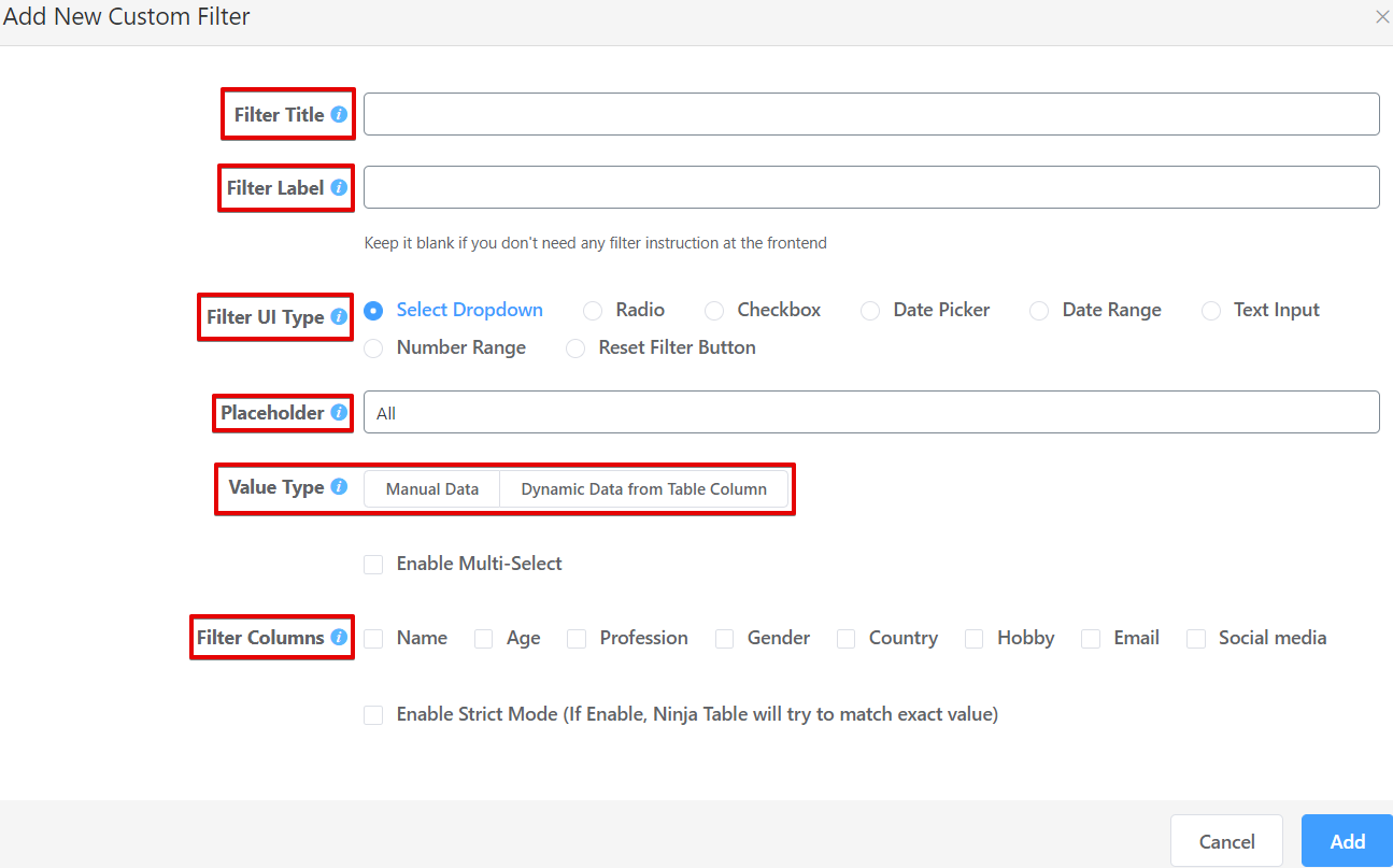 custom filter in WordPress tables