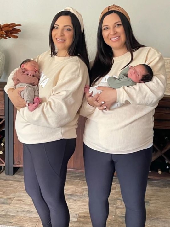 Erin (left) holding Silas and Jill (right) holding Oliver