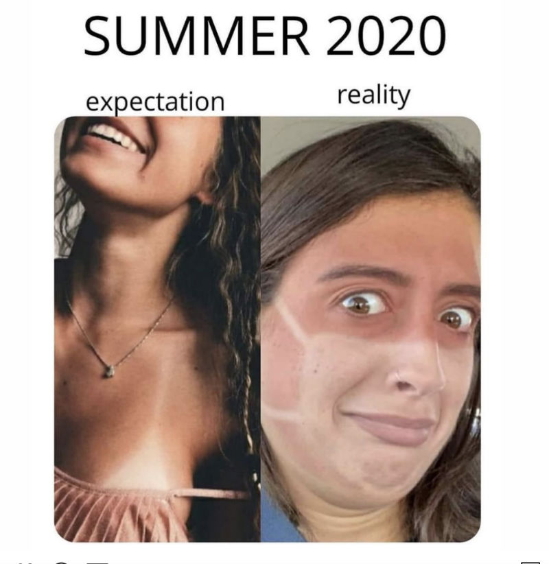 2021 tan lines- woman has mask tan lines on her face