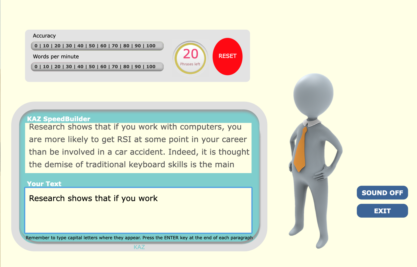 The speed builder module in KAZ typing software