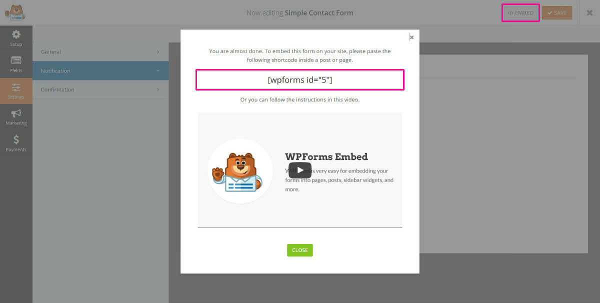 Formulário de incorporação do WPForms