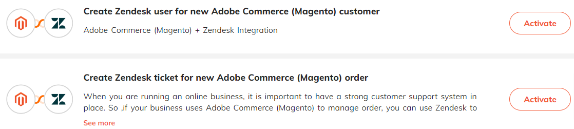 Popular automations for Zendesk & Adobe Commerce (formerly Magento) integration.