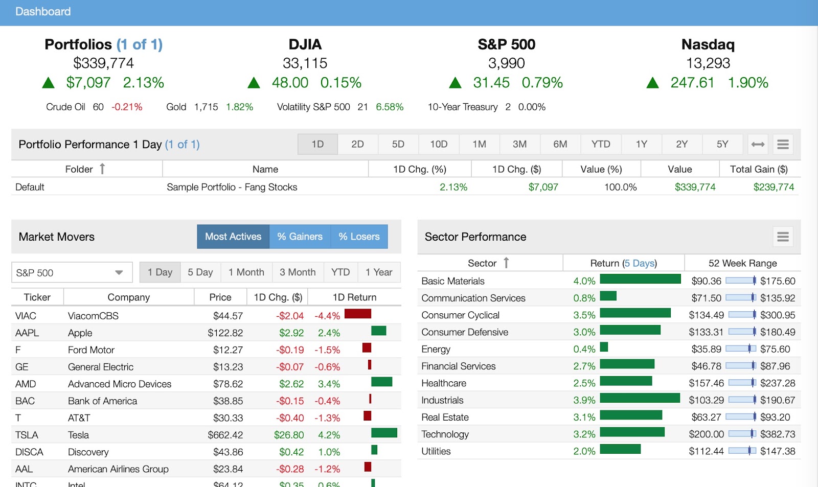 stock portfolio screenshot