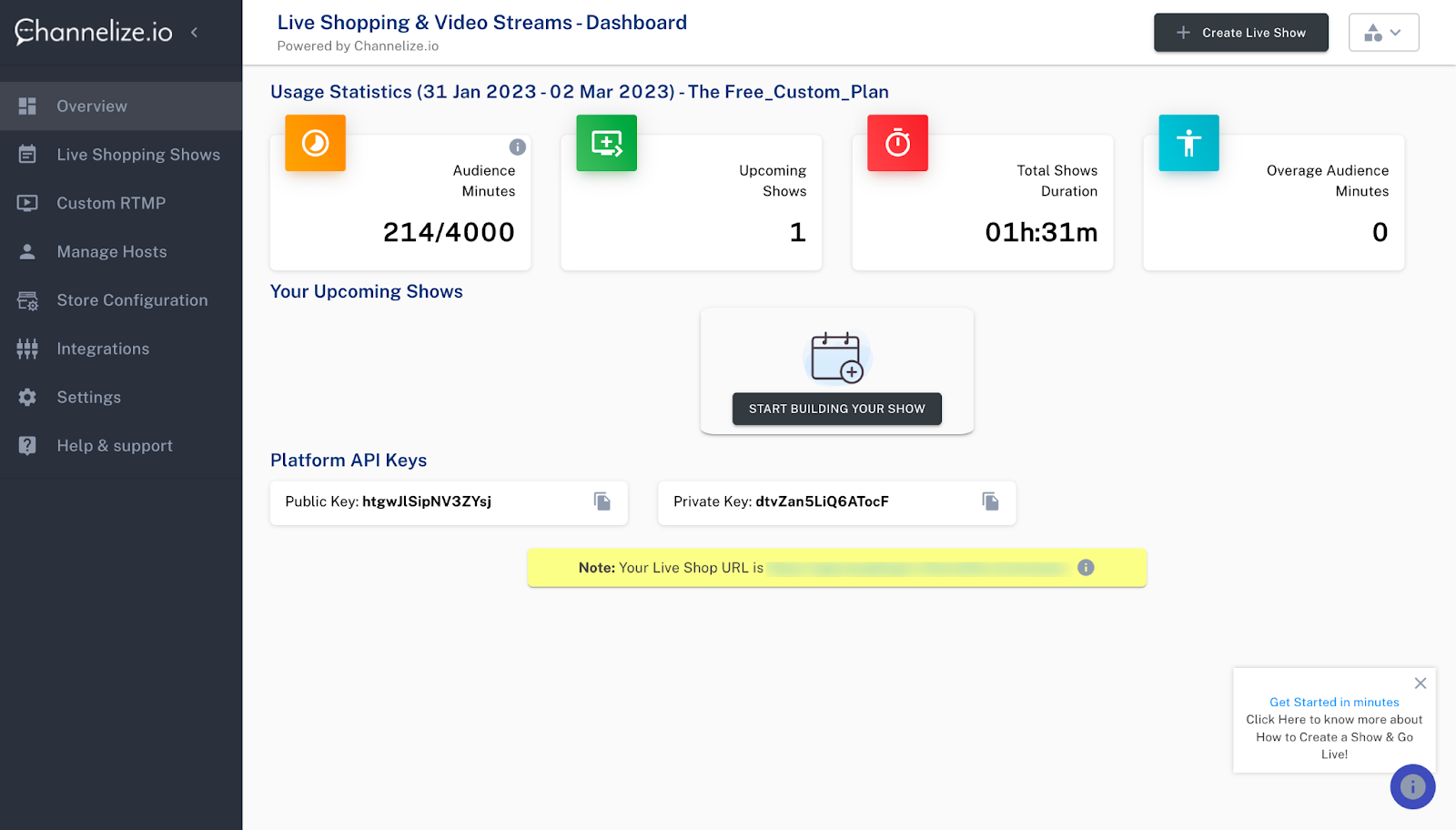 Live Shop URL Link in the Production Dashboard