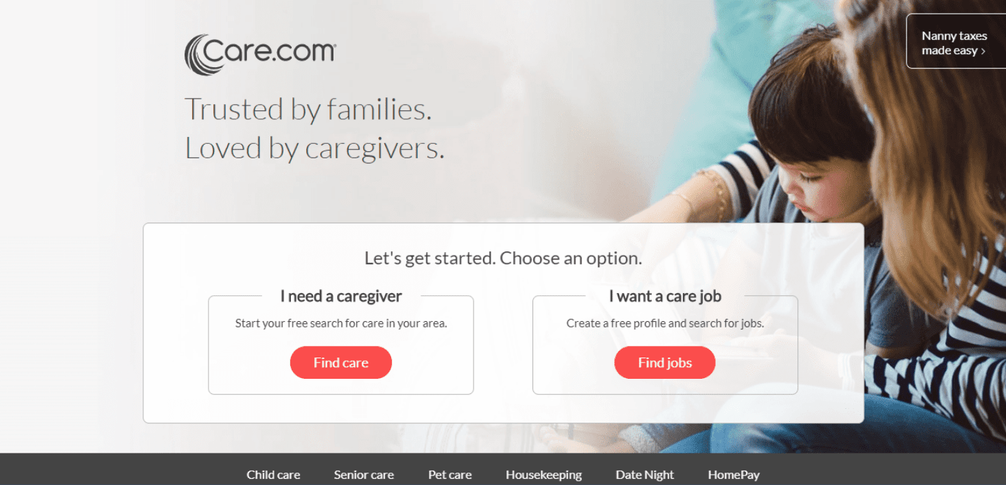 Care.com Call To Action Example