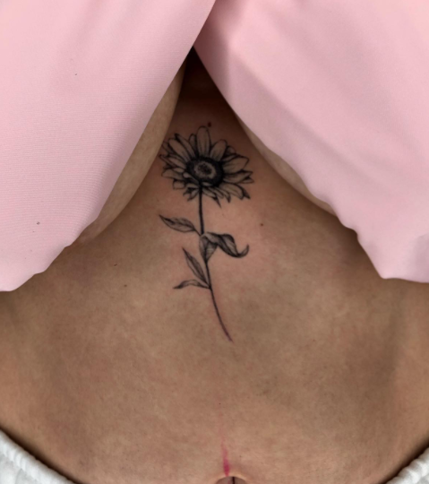 Little Sunflower Tattoo On Stomach