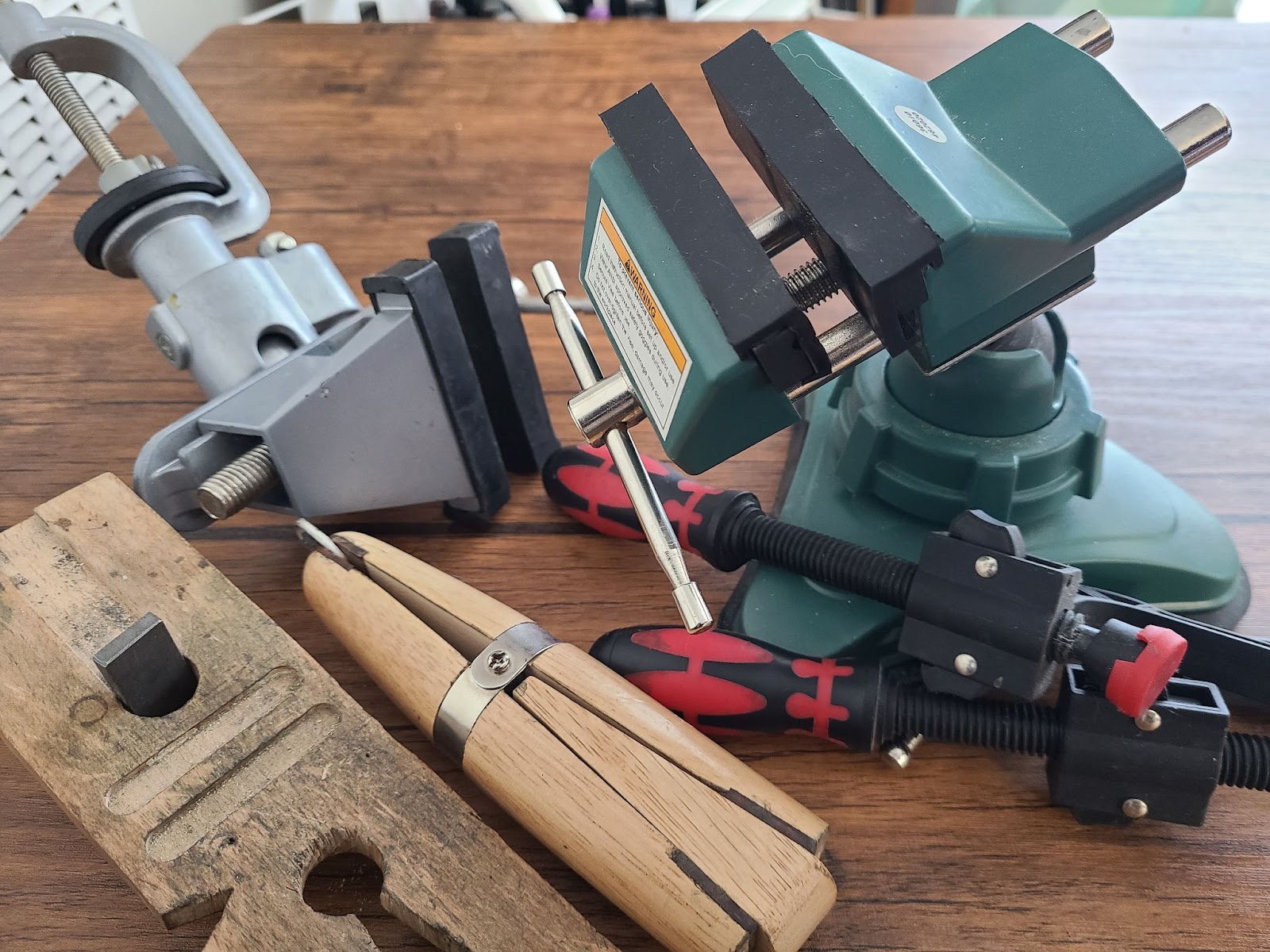 a vise and pin for silversmithing setup