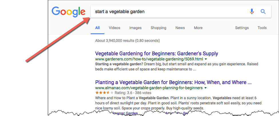 Ejemplo de búsqueda de vegetales en Google