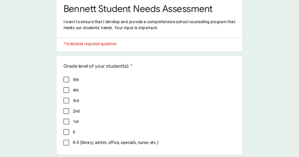 Bennett Student Needs Assessment 