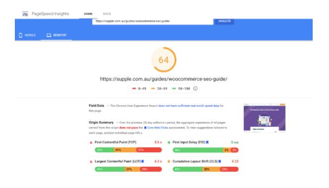 Recommandations Page Speed ​​Insights de Google 