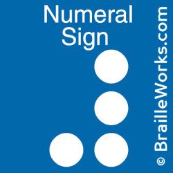 Image showing the braille character signifying a numeral. Created and owned by Braille Works.