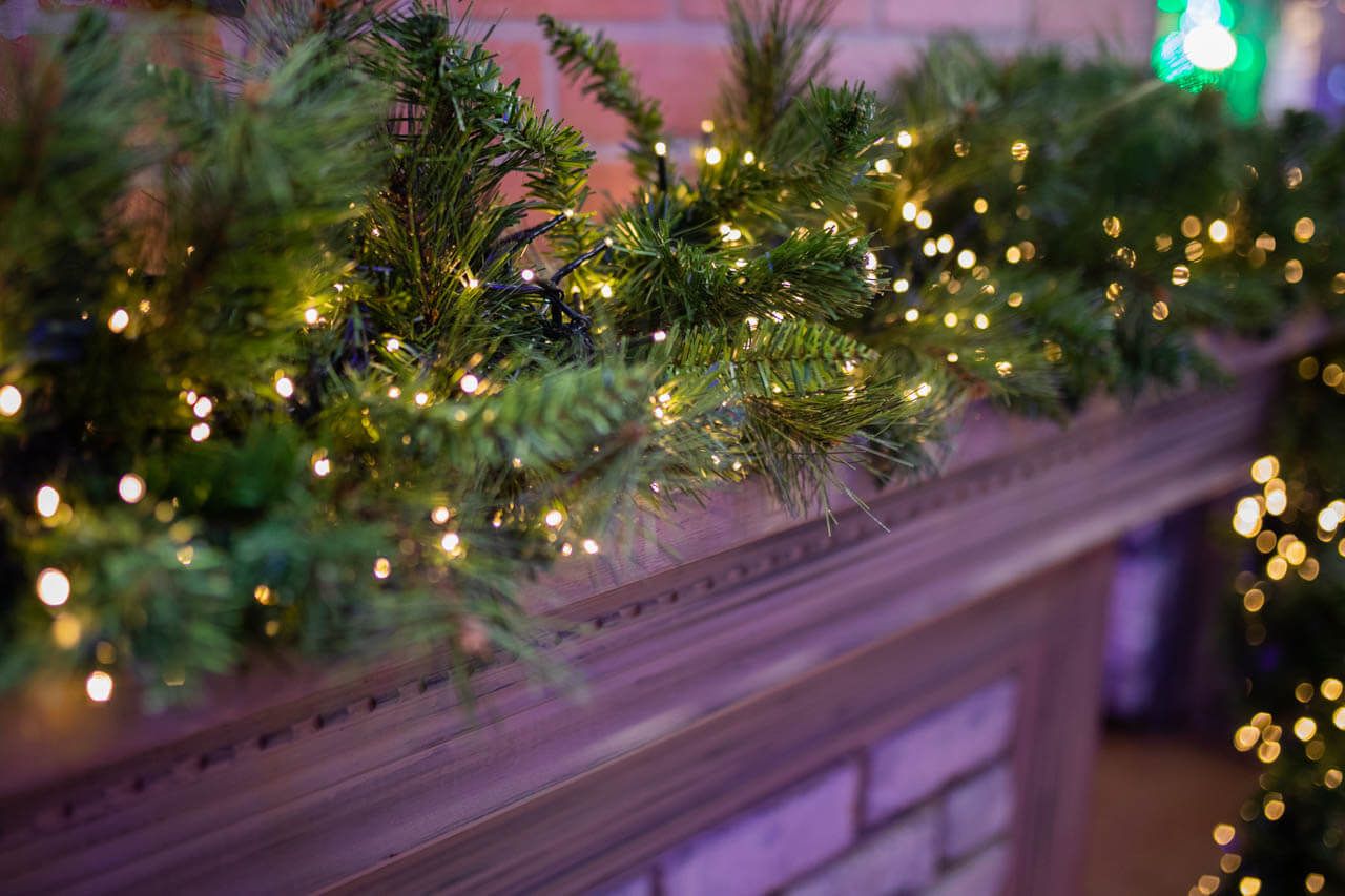 Cluster lights on garland for indoor or outdoor use