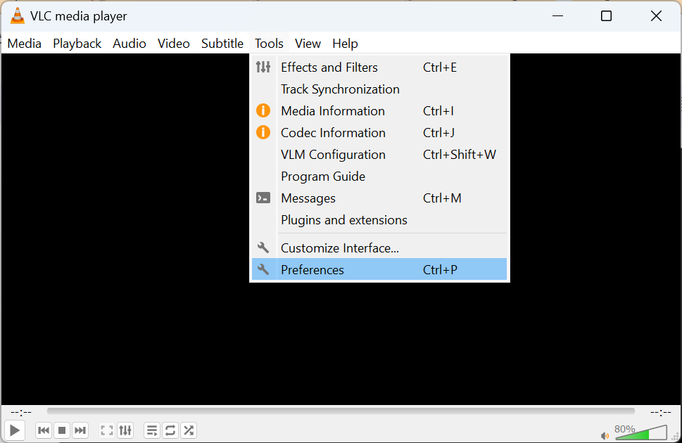 Choose Preferences option