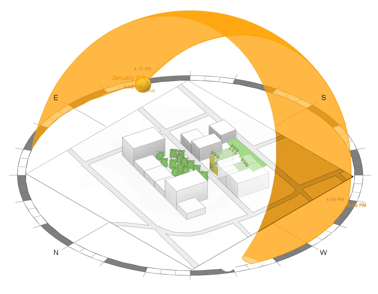 Mapping the sun path for appropriate building orientation