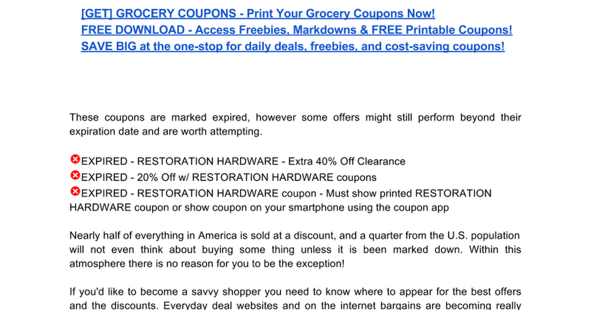 Restoration Hardware Coupons Google Docs