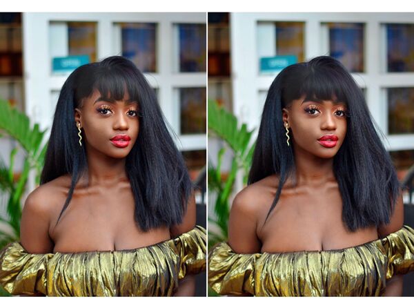Montagem de fotos de uma mulher negra sendo editada pelo AirBrush