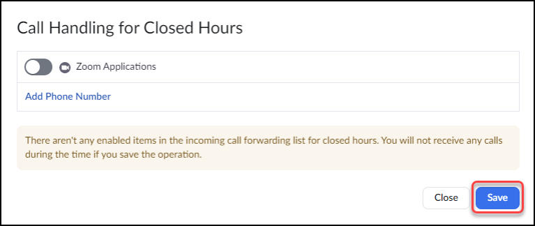 Call Handling for Closed Hours off
