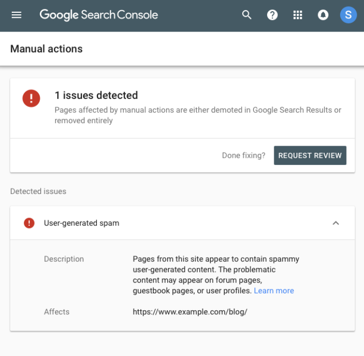 google search console warning