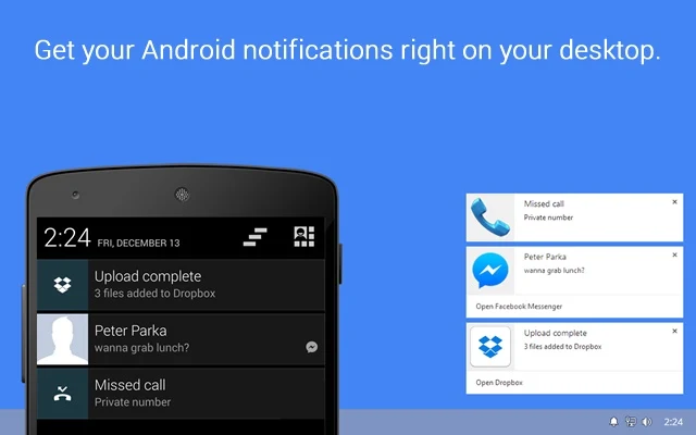 Two combined screenshots of Desktop Notifications for Android