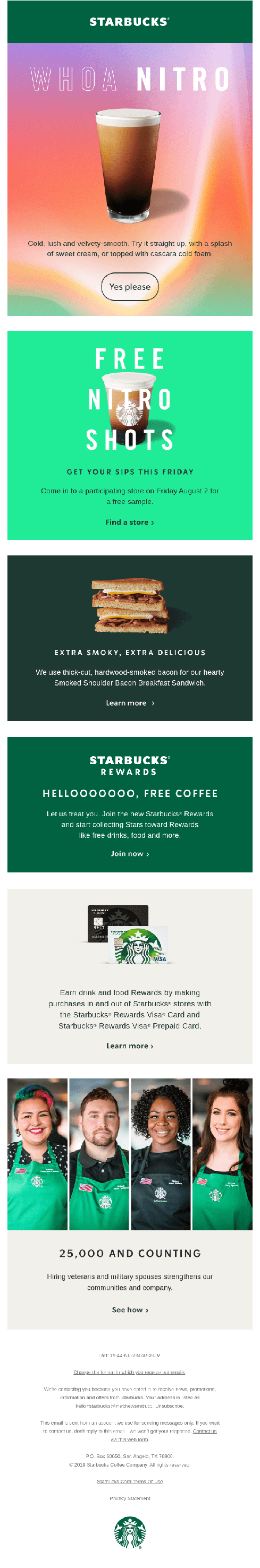 Esempio di campagna di email marketing di Starbucks