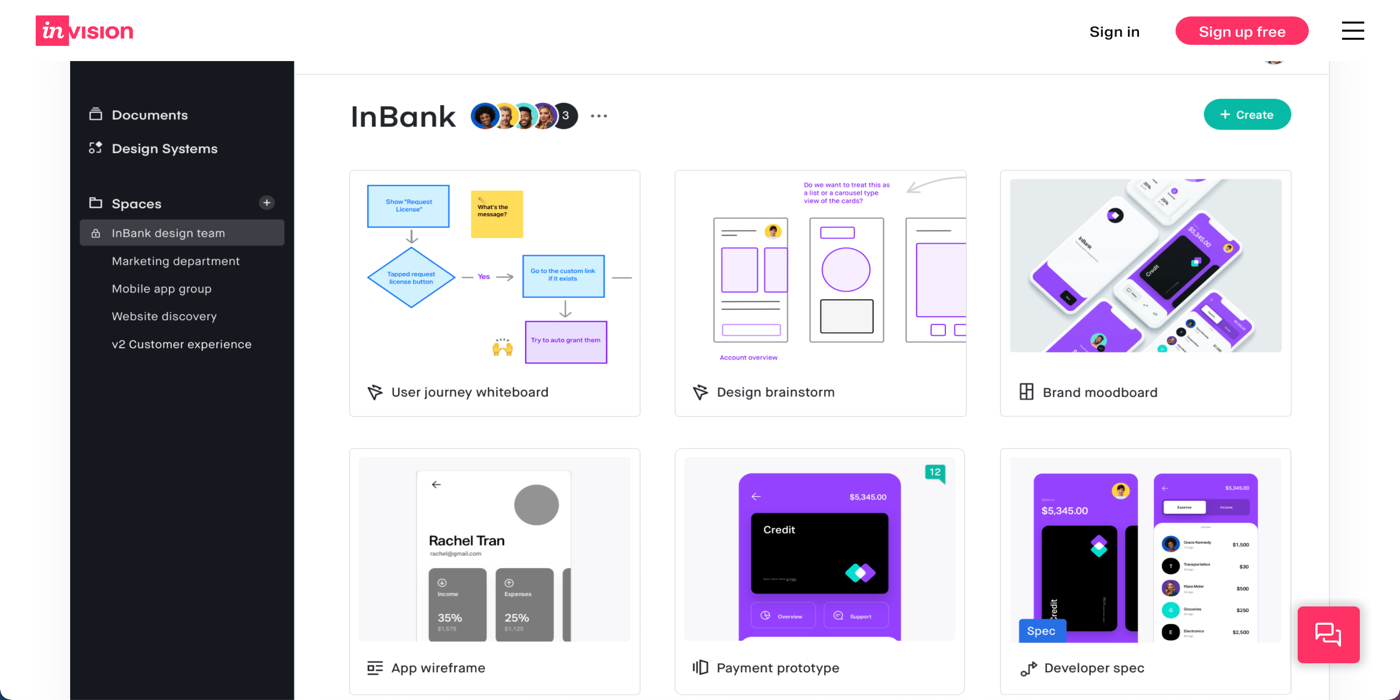 Invision interactive design tool dashboard