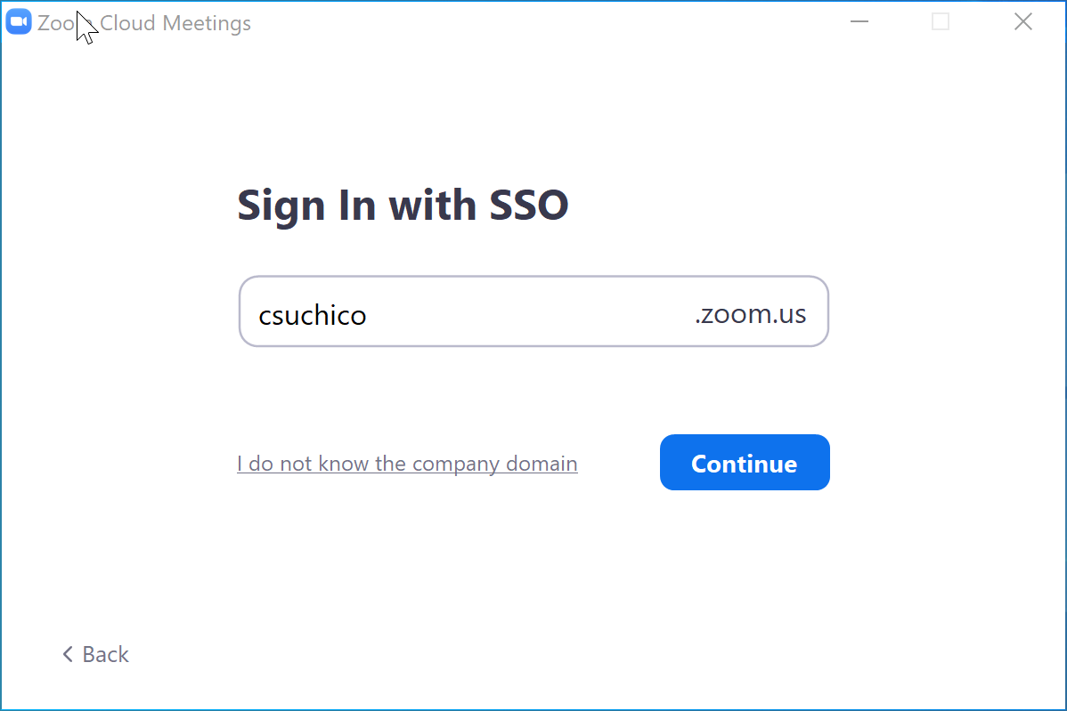Sign in with SSO window with csuchico entered in textbox