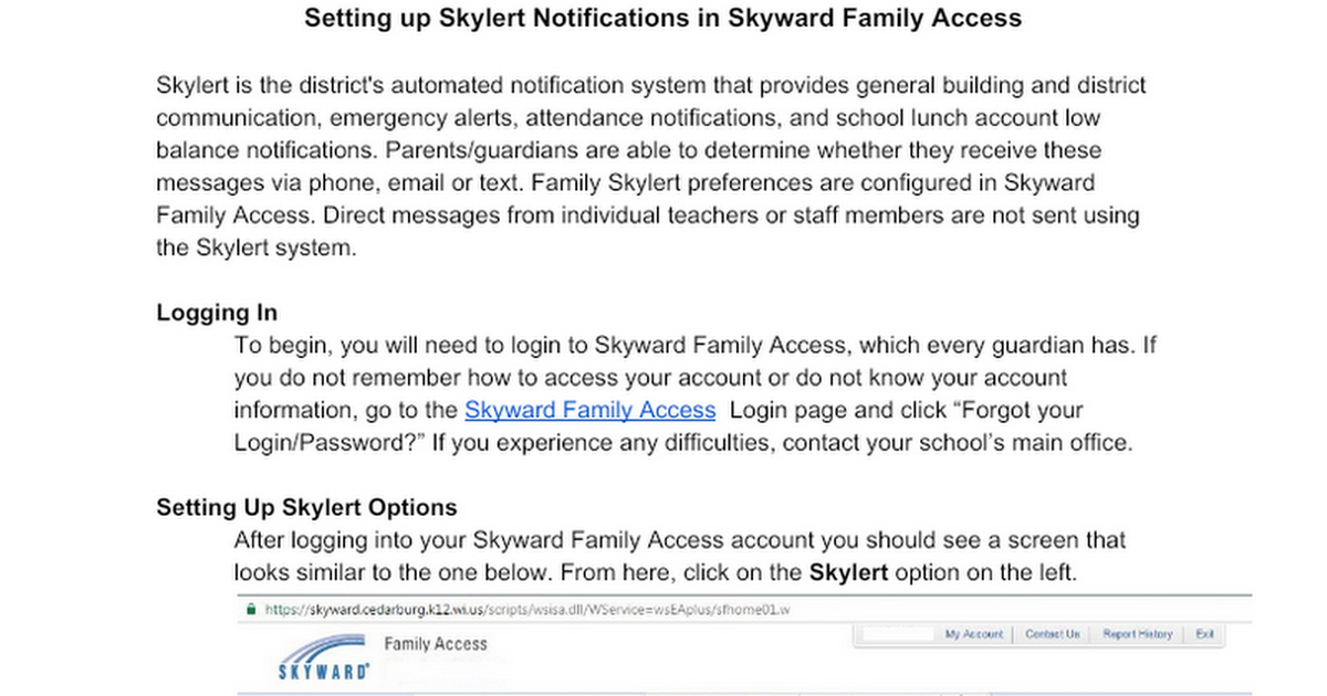 Setting Up Skylert Notifications In Skyward Family Access Google Docs
