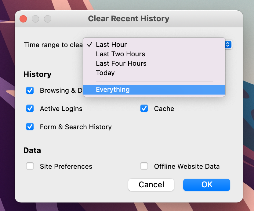 Как очистить кеш Mac, историю, куки Firefox 2