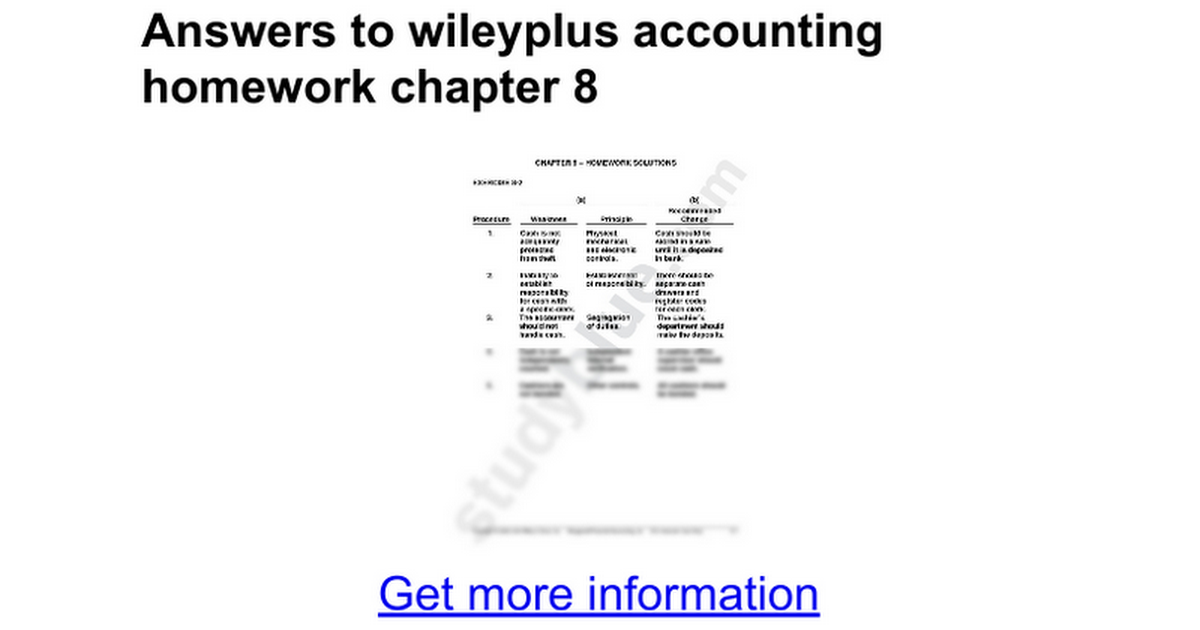 Answers to wileyplus accounting homework chapter 8 Google Docs